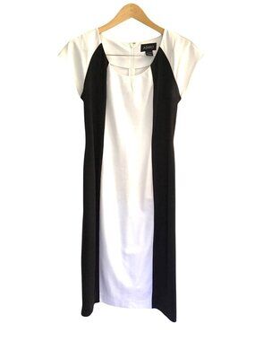 ASHRO- WOMENS BLACK/WHITE PATTERN BACK ZIP-UP CLOSURE MIDI DRESS SIZE SMALL